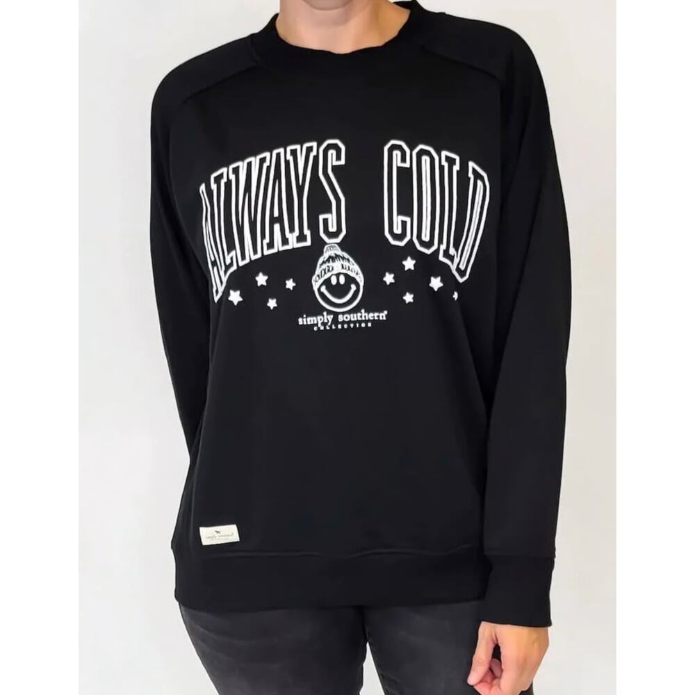 EUC Simply Southern “Always Cold” Crewneck Sweatshirt Black Cozy Pullover Size L - Picture 2 of 9